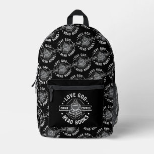 Love God Drink Coffee Read Books Lovers Vintage Printed Backpack