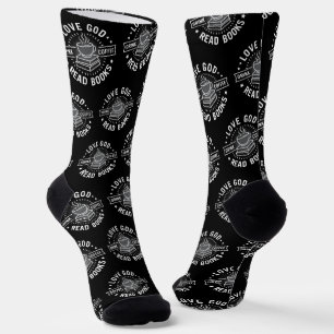 Love God Drink Coffee Read Books Lovers Vintage Socks