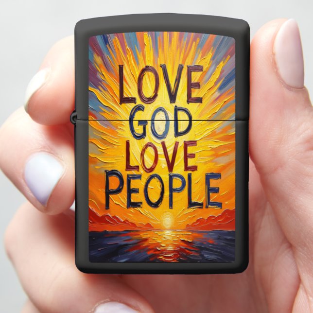Love God Love People Sunset Art Zippo Lighter (In Hand)