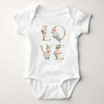 LOVE gold and blush floral alphabetical Baby Bodysuit LOVE gold and blush floral alphabetical Baby Bodysuit