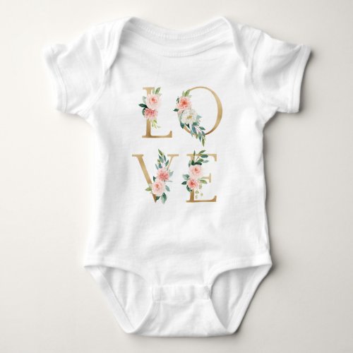 LOVE  gold and blush floral alphabetical Baby Bodysuit