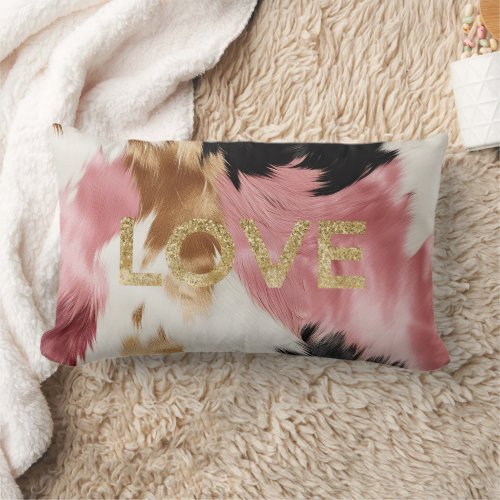 Love Gold Cream Pink Black Cowgirl Cowhide  Lumbar Pillow