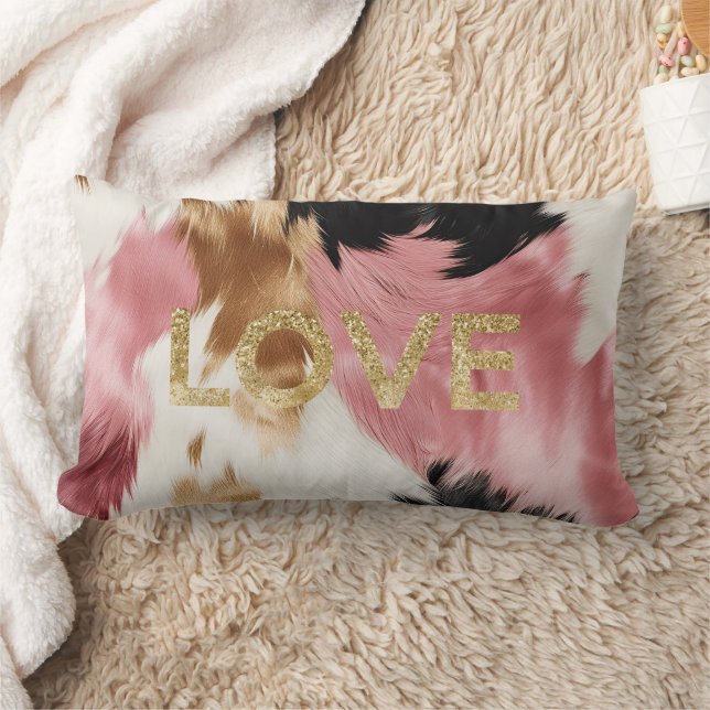 Love Gold Cream Pink Black Cowgirl Cowhide  Lumbar Pillow (Blanket)