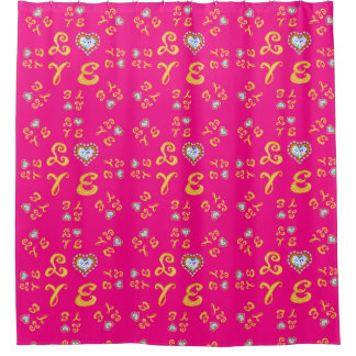 LOVE gold fabric font letters Love around pink Shower Curtain