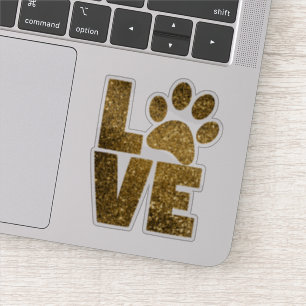 LOVE Gold Glitter Paw Print Sticker