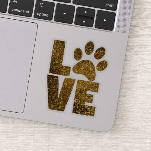 LOVE  Gold Glitter Paw Print Sticker