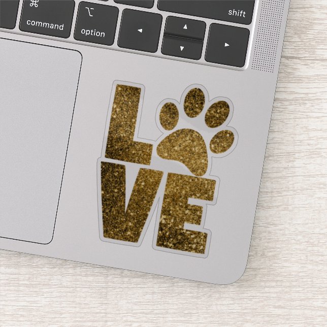 LOVE | Gold Glitter Paw Print Sticker (Detail)