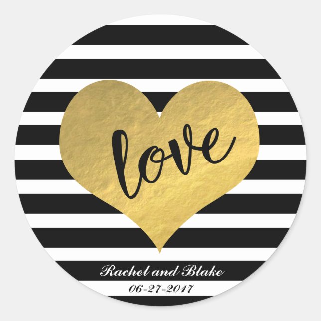 Love Gold Heart Design Classic Round Sticker (Front)
