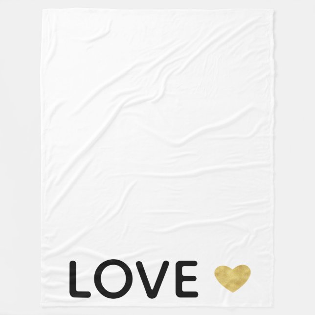 Love Gold Heart Fleece Blanket (Front)