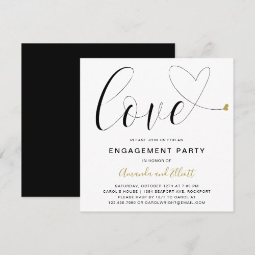 Love Gold Heart Modern Engagement Party Invitation