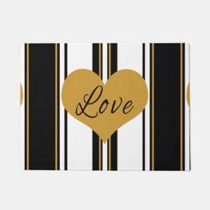Love Gold Heart Striped Doormat