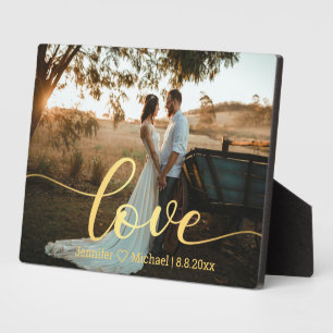 love,gold modern calligraphy country wedding photo plaque