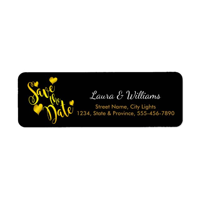 Love Gold Save The Date Heart Shape Brushed Label (Front)