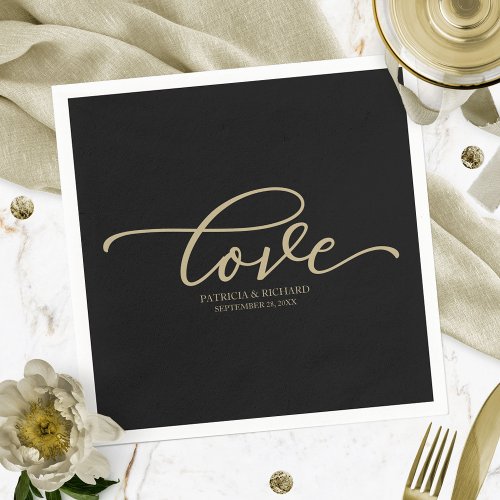 Love _ Gold Script Black Wedding Minimalist Napkins