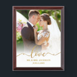 Love Gold Script Mr. and Mrs. Wedding Photo Plaque<br><div class="desc">Love Elegant Gold Script Mr. and Mrs. Wedding Photo</div>