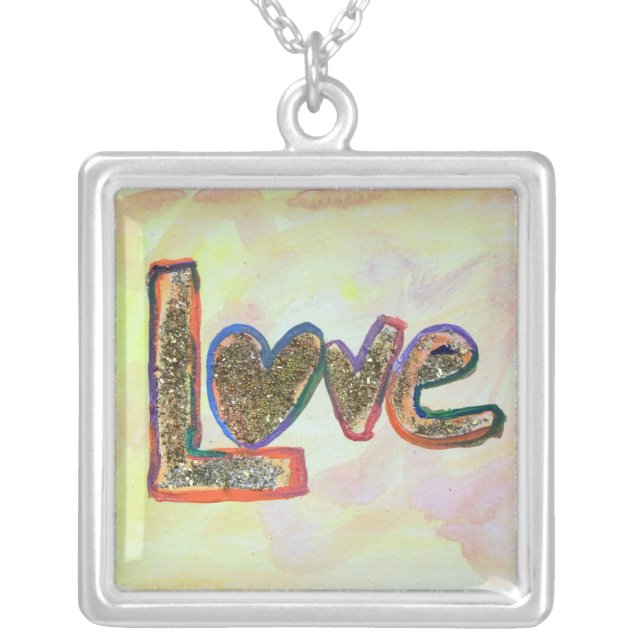 Love Golden Pastels Silver Charm Necklace (Front)