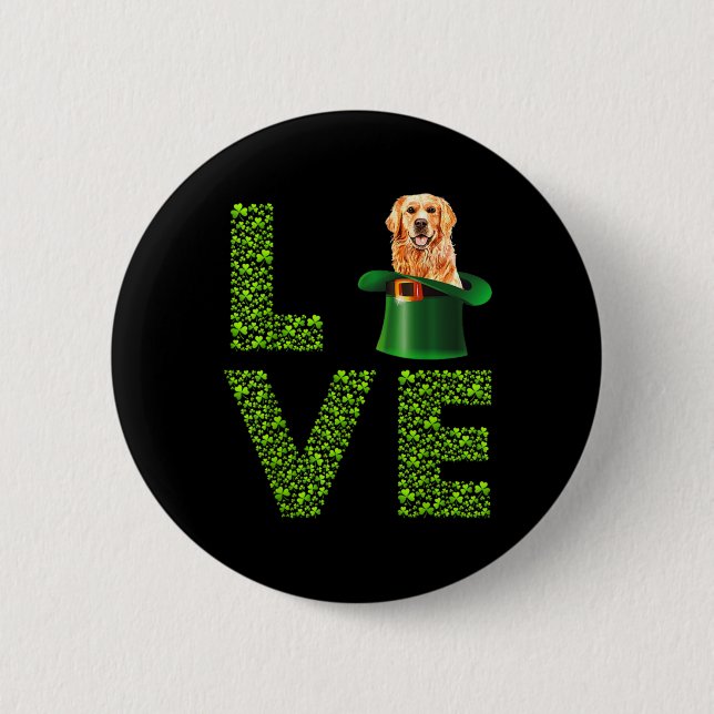 Love Golden Retrievers Dog Leprechaun Irish St Pat Button (Front)