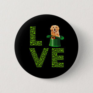 Love Golden Retrievers Dog Leprechaun Irish St Pat Button