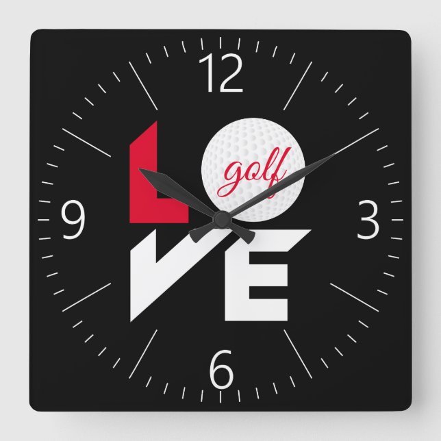 Love golf square wall clock (Front)