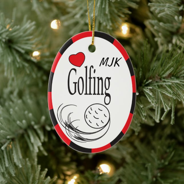 Love Golfing Red and Black Ceramic Ornament (Tree)