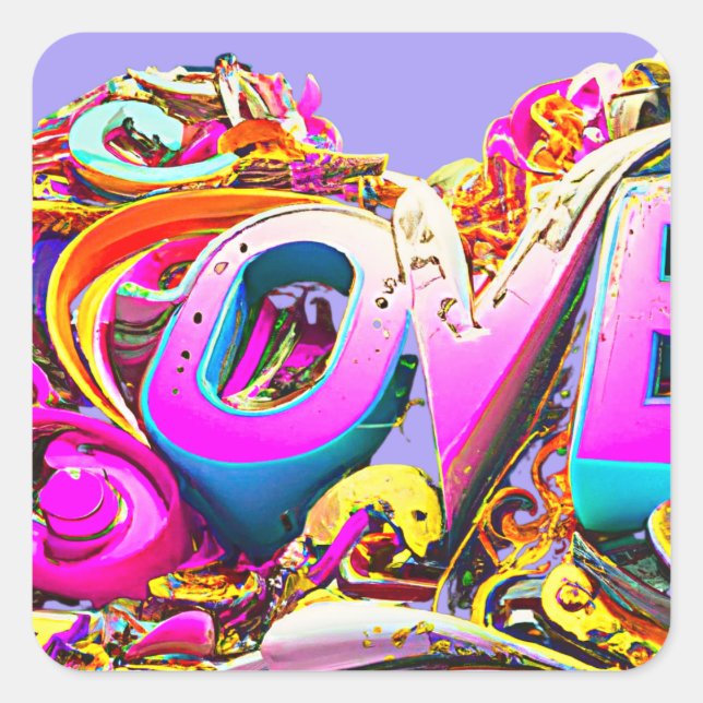 Love graffiti colorful       square sticker (Front)