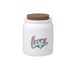 love graffiti purple green mint typography dots candy jar