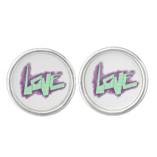 love graffiti purple green mint typography dots cufflinks