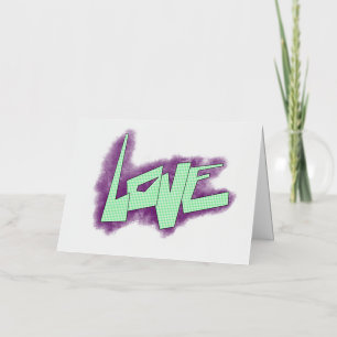 love graffiti purple green mint typography dots foil holiday card