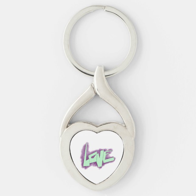 love graffiti purple green mint typography dots  keychain (Front)