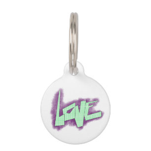 love graffiti purple green mint typography dots pet ID tag