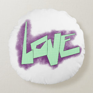 love graffiti purple green mint typography dots round pillow
