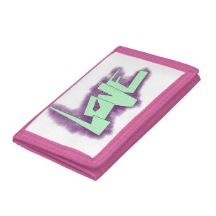 love graffiti purple green mint typography dots tri-fold wallet