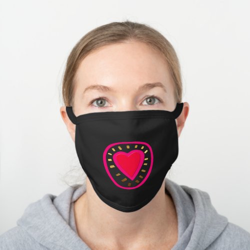 Love graffiti style Pink Heart in relief CFM Black Cotton Face Mask