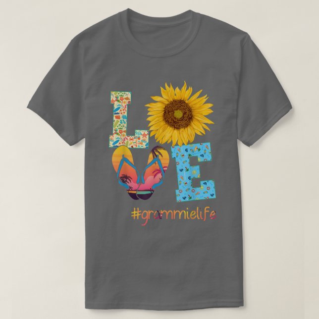 LOVE Grammie Life Flip Flops Sunflower Summer Moth T-Shirt (Design Front)