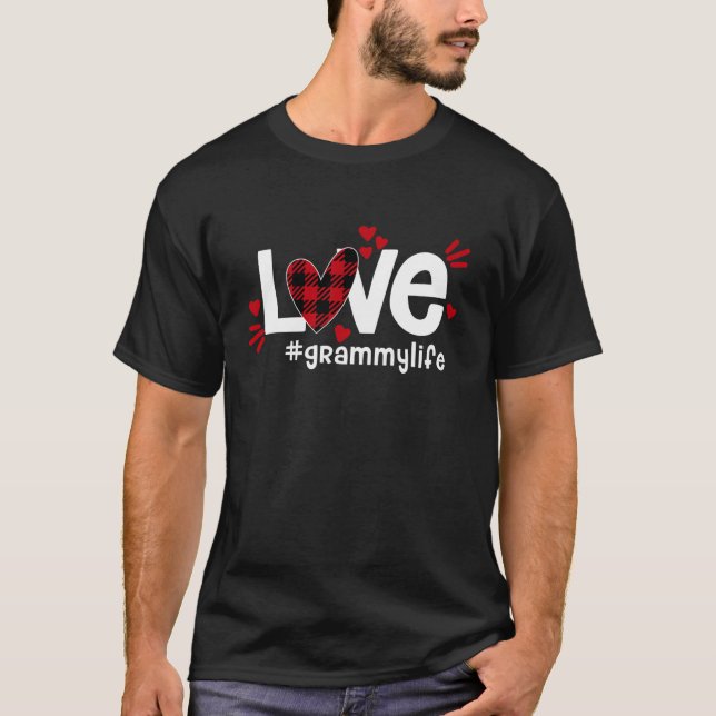 LOVE Grammy Life Buffalo Plaid Red Flannel Heart T-Shirt (Front)