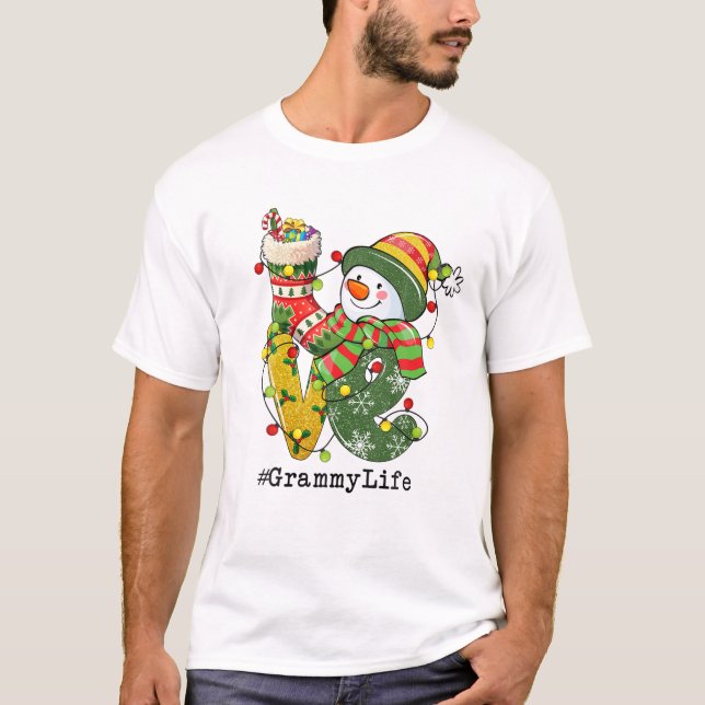 LOVE Grammy Life Snowman Christmas Lights Pajama W T-Shirt (Front)