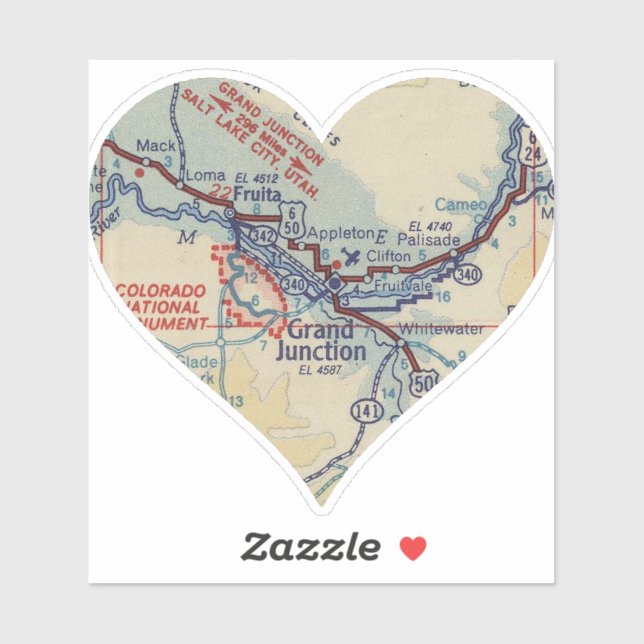 Love Grand Junction Vintage Map Sticker (Sheet)