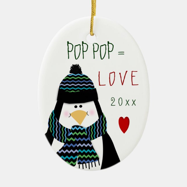 Love Grandfather Fun Penguin Christmas Gift Ceramic Ornament (Front)