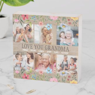 LOVE GRANDMA Custom Name Photo Collage Photo Block Wooden Box Sign