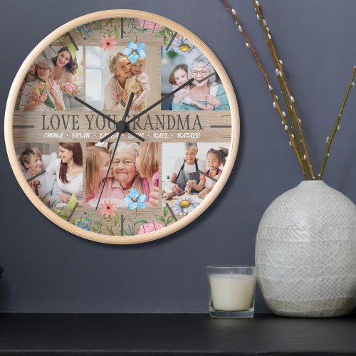 LOVE GRANDMA Custom Name Photo Collage Wall Clock