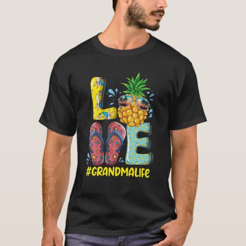 Love Grandma Life Flip Flops Hippie Pineapple Summ T_Shirt