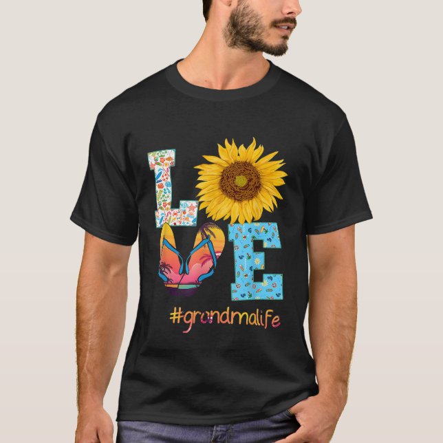 LOVE Grandma Life Flip Flops Hippie Sunflower Summ T-Shirt (Front)