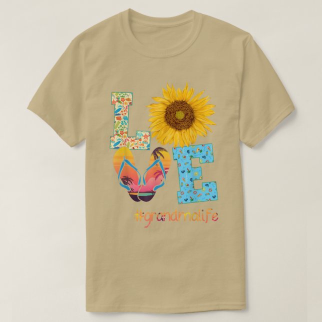 LOVE Grandma Life Flip Flops Sunflower Summer Moth T-Shirt (Design Front)