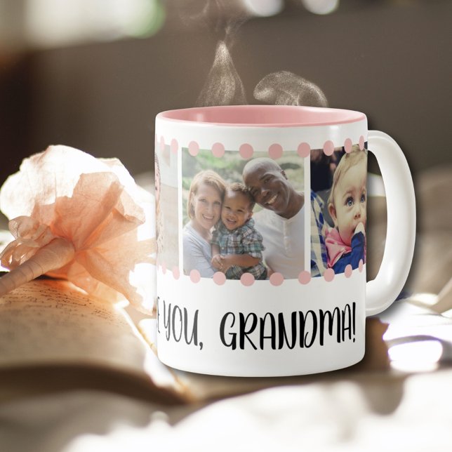 Love Grandma Sweet Blush Pink 4 Photo Collage Mug (Creator Uploaded)