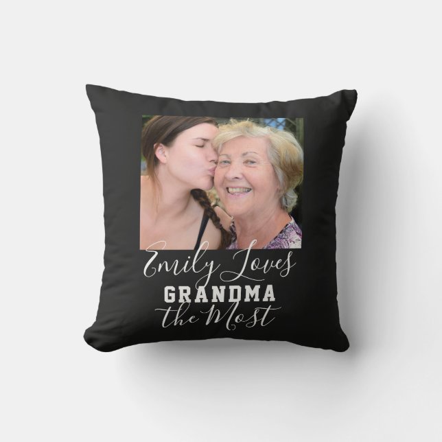 LOVE GRANDMA THE MOST Custom Photo Mother's Day Throw Pillow (Front)