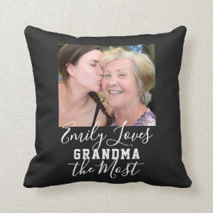 LOVE GRANDMA THE MOST Custom Photo Mother's Day Throw Pillow