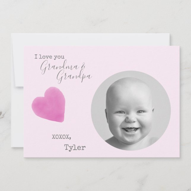 Love Grandparents Photo Pink Heart Valentines Holiday Card (Front)