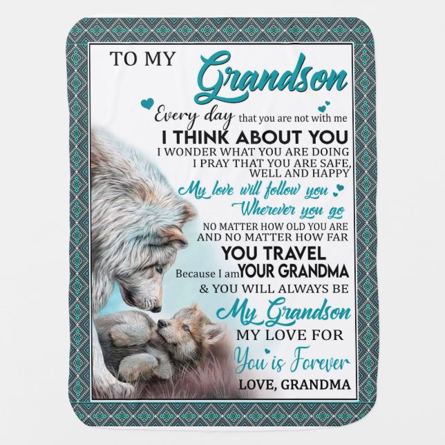 Love Grandson | Letter To My Grandson From Grandma Baby Blanket (Front)