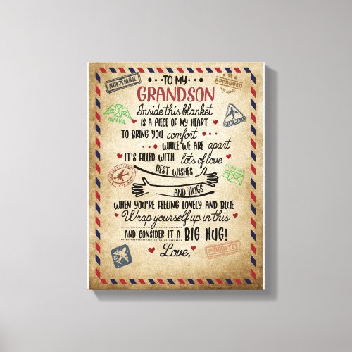 Love Grandson  Letter To My Grandson From Grandma Canvas Print