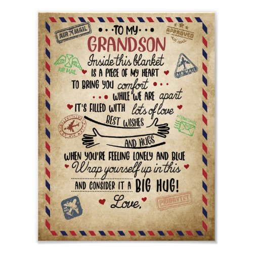 Love Grandson  Letter To My Grandson From Grandma Photo Print